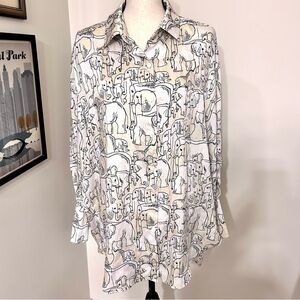 Zara Elephant Print Button-Up Tunic/Shirt | Oversized M